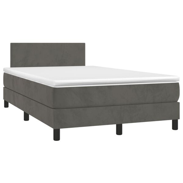 vidaXL Pat box spring cu saltea, gri &icirc;nchis, 120x190 cm, catifea