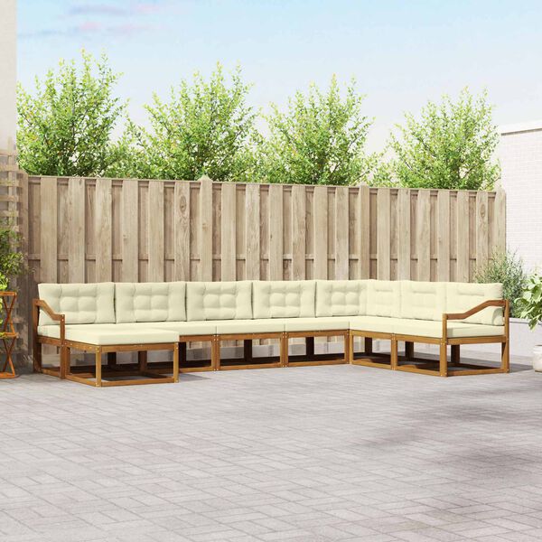 vidaXL Set de canapele de exterior cu pernă 8 pcs Natural și Crem