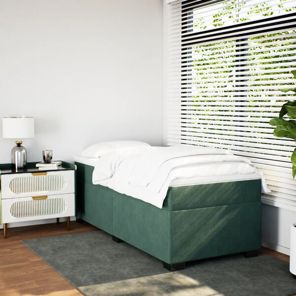 vidaXL Pat box spring cu saltea, verde închis, 100x200 cm, catifea