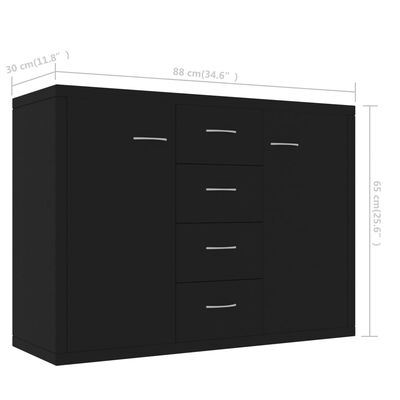 vidaXL Servantă, negru, 88 x 30 x 65 cm, PAL
