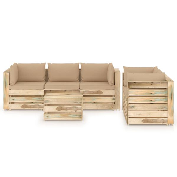 vidaXL Set mobilier grădină, 6 piese, cu perne, verde, lemn impregnat