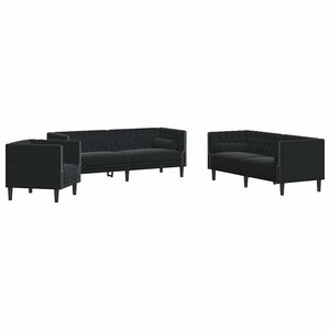 vidaXL Set canapele Chesterfield cu perne rulou 3 piese negru catifea