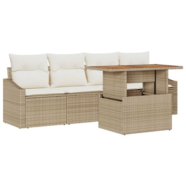 vidaXL Set de canapele pentru grădină cu pernă 5 pcs Bej Rattan poli