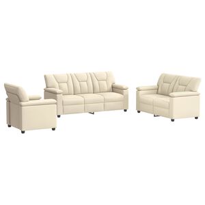 vidaXL Set de canapea 3 pcs Crem Piele artificială