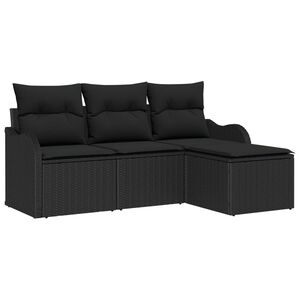 vidaXL Set de canapele pentru grădină cu pernă 4 pcs Negru poliratan