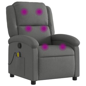 vidaXL Fotoliu reclinabil cu masaj, gri &icirc;nchis, material textil
