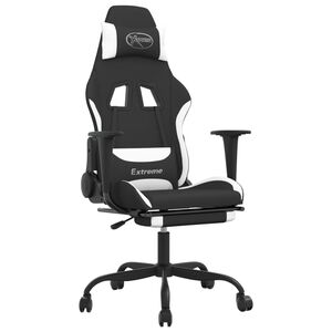 vidaXL Scaun de gaming cu masaj/suport picioare, negru și alb, textil