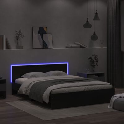 vidaXL Cadru de pat cu tăblie și LED, negru, 150x200 cm