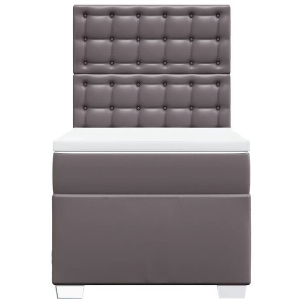 vidaXL Pat box spring cu saltea, gri, 90x200 cm, piele ecologică