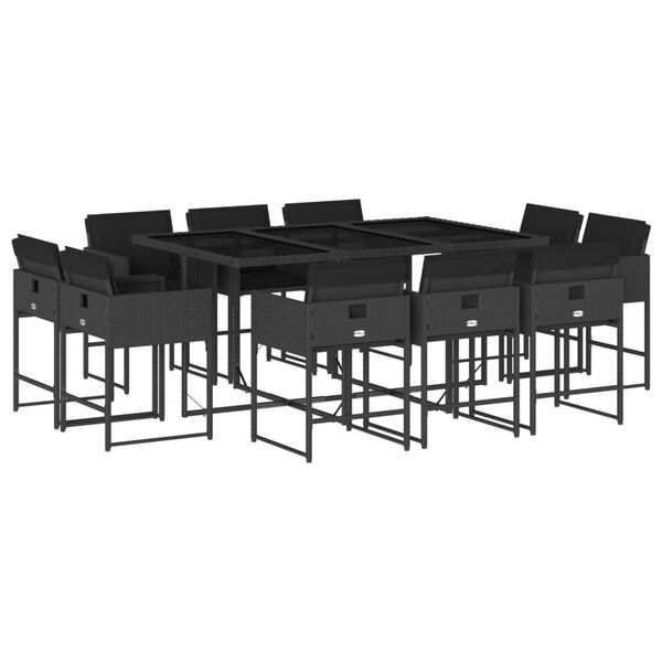 vidaXL Set mobilier de exterior cu perne, 11 piese, negru, poliratan