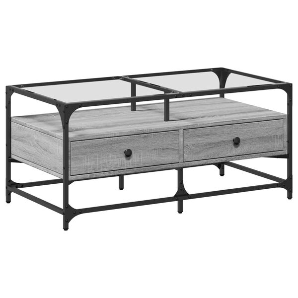 vidaXL Măsuță de cafea cu blat din sticlă gri sonoma 98,5x50x45cm oțel