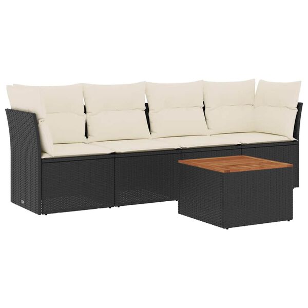 vidaXL Set mobilier de grădină cu perne, 5 piese, negru, poliratan