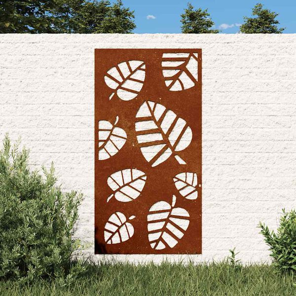 vidaXL Decorație perete de grădină 105x55 cm design frunze oțel Corten