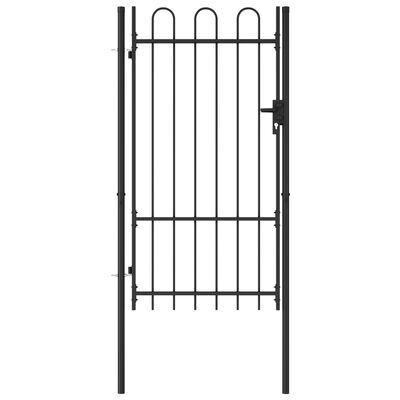 vidaXL Poartă de gard, o ușă, cu vârf arcuit, negru, 1 x 1,75 m, oțel