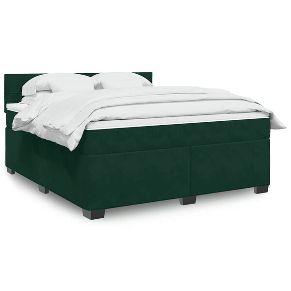 vidaXL Pat box spring cu saltea, verde &icirc;nchis, 180x200 cm, catifea