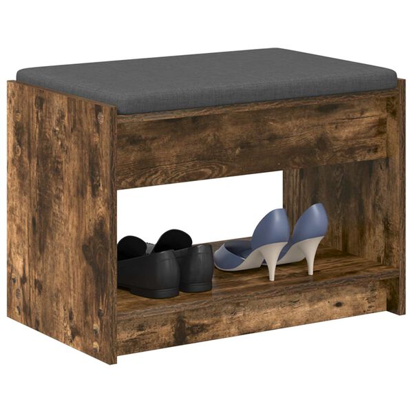 vidaXL Bancă pentru hol cu pernă cu raft Stejar Afumat 63 x 38 x 45 cm