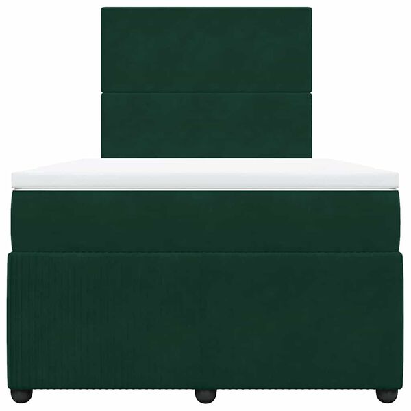 vidaXL Pat box spring cu saltea, verde &icirc;nchis, 120x200 cm, catifea