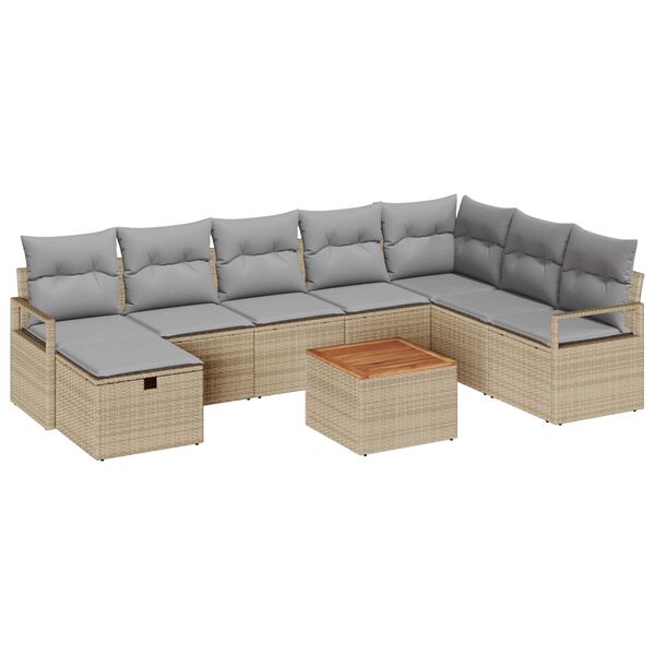 vidaXL Set de canapele pentru grădină cu pernă 9 pcs Bej Rattan poli