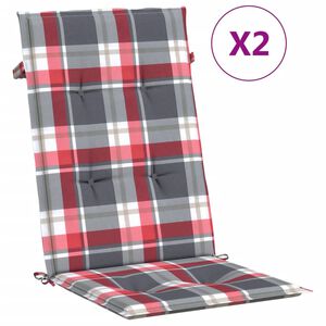 vidaXL Perne scaun spătar &icirc;nalt 2 buc. roșu carouri 120x50x3 cm textil