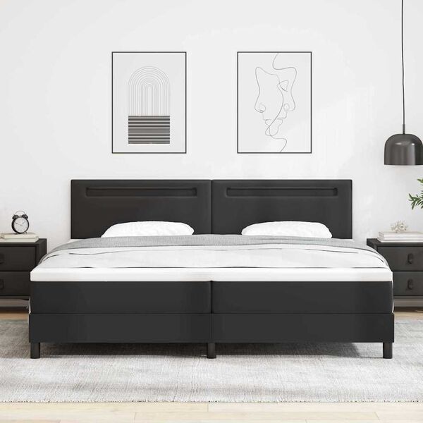 vidaXL Pat cu arcuri cu saltea Negru 200 x 200 cm Piele artificială