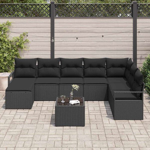 vidaXL Set de canapele pentru grădină 9 pcs Negru Rattan poli