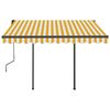 vidaXL Copertină retractabilă automat cu st&acirc;lpi, galben&alb 3,5x2,5 m