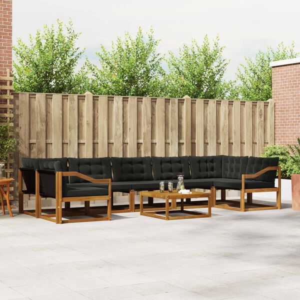 vidaXL Set de canapele de exterior cu pernă 8 pcs Natural și Negru