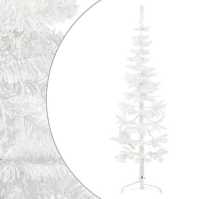 vidaXL Jumătate brad de Crăciun subțire cu suport, alb, 180 cm