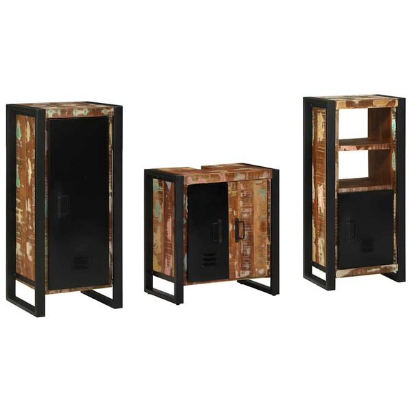 vidaXL Set de mobilier pentru baie 3 pcs Maro Lemn recuperat masiv