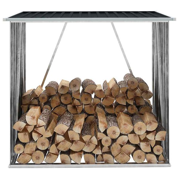 vidaXL Șopron de lemne de grădină, gri, 163x83x154 cm, oțel galvanizat