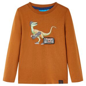 vidaXL Tricou pentru copii cu m&acirc;neci lungi, coniac, 104