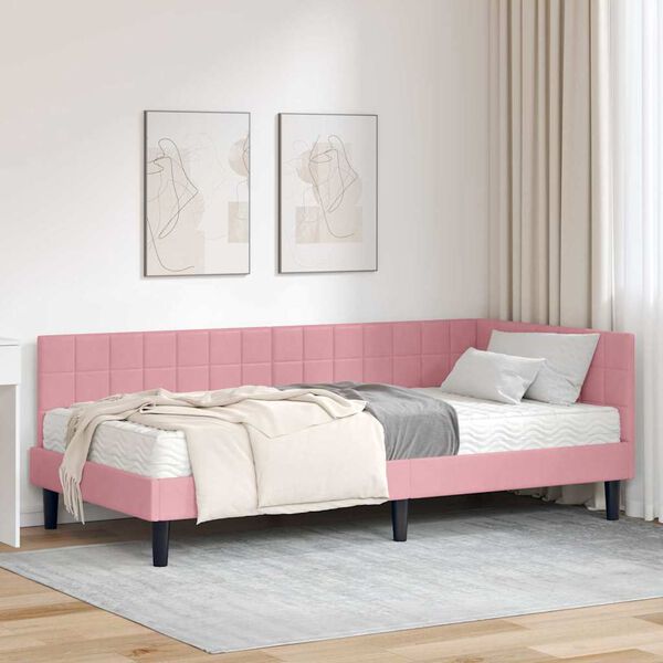 vidaXL Cadru de pat colțar cu saltea cu headboard 2 pcs Gri Catifea