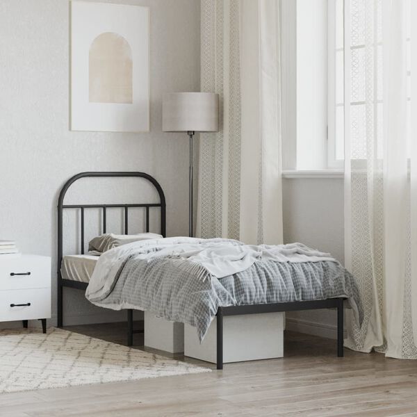 vidaXL Cadru de pat metalic cu tăblie, negru, 75x190 cm