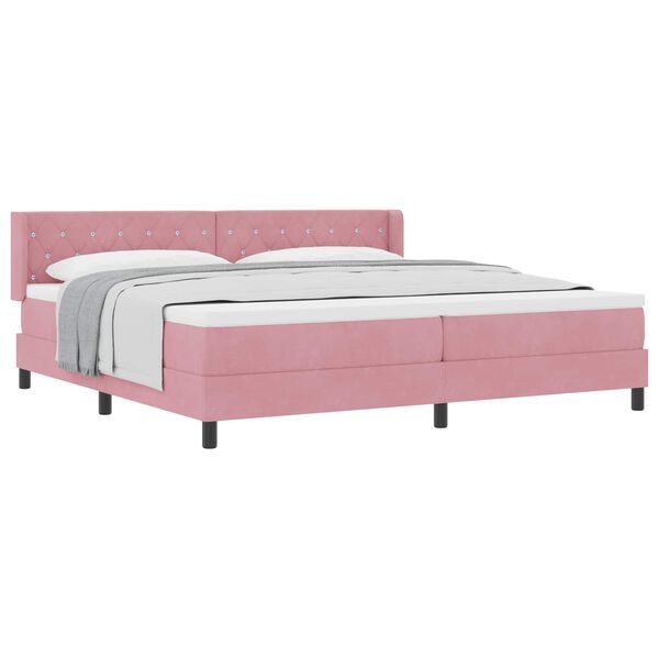 vidaXL Pat cu arcuri cu saltea cu headboard Roz 200 x 200 cm Catifea