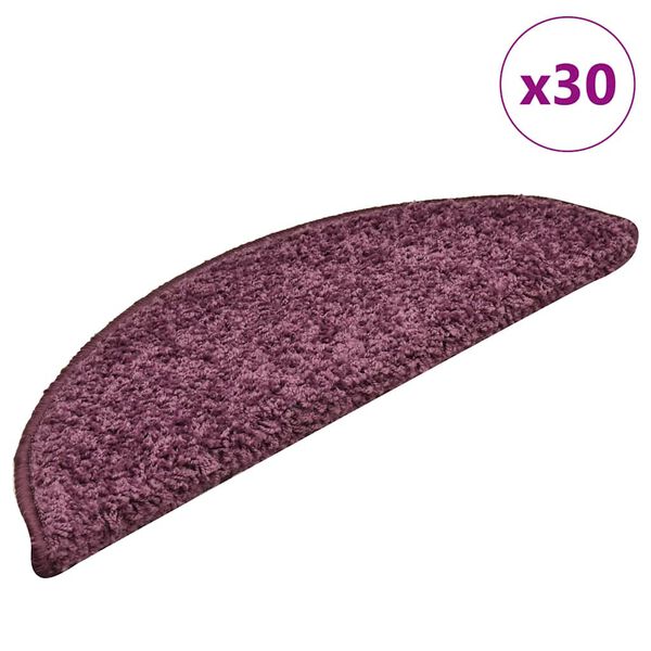 vidaXL Covorașe pentru scări, 30 buc., 56x17x3 cm, violet &icirc;nchis, semirotunde
