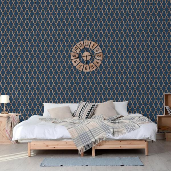 DUTCH WALLCOVERINGS Tapet &bdquo;Geometric&rdquo;, albastru și auriu