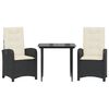vidaXL Set mobilier de grădină cu perne, 3 piese, negru, poliratan