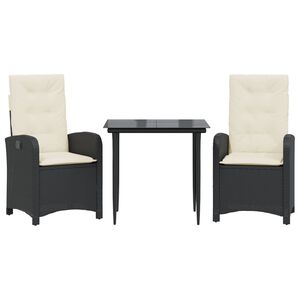 vidaXL Set mobilier de grădină cu perne, 3 piese, negru, poliratan
