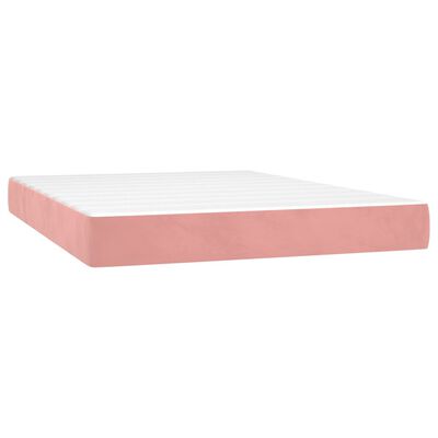 vidaXL Pat box spring cu saltea, roz, 140x200 cm, catifea