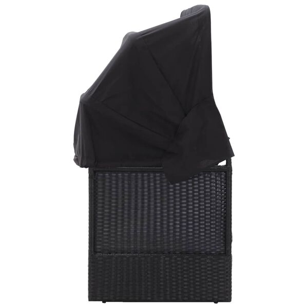 vidaXL Pat canapea de exterior cu copertină, negru, poliratan