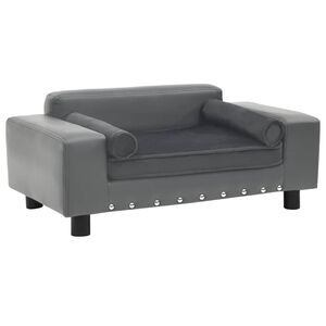 vidaXL Canapea pentru c&acirc;ini, gri, 81x43x31 cm, pluș & piele ecologică