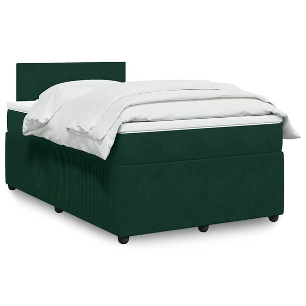 vidaXL Pat box spring cu saltea, verde &icirc;nchis, 120x190 cm, catifea