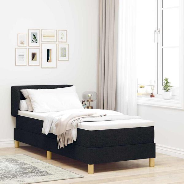vidaXL Pat cu arcuri cu saltea cu headboard Negru 80 x 200 cm țesătură