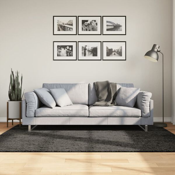 vidaXL Covor ISTAN, cu fire &icirc;nalte, aspect lucios, antracit, 140x200cm