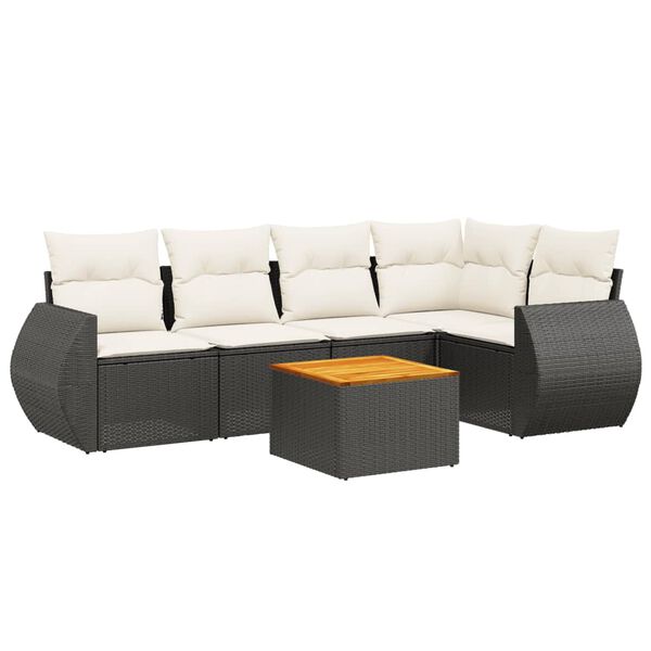 vidaXL Set mobilier de grădină cu perne, 6 piese, negru, poliratan