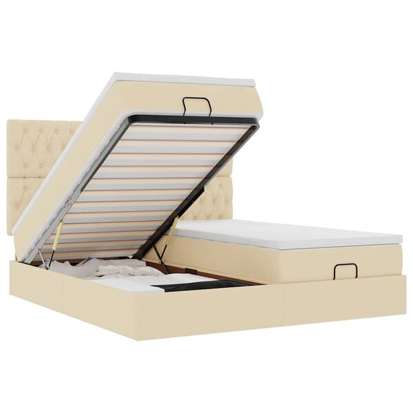 vidaXL Cadru de pat otoman cu saltele crem 180x200cm stofa