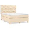vidaXL Pat box spring cu saltea, crem, 140x200 cm, textil