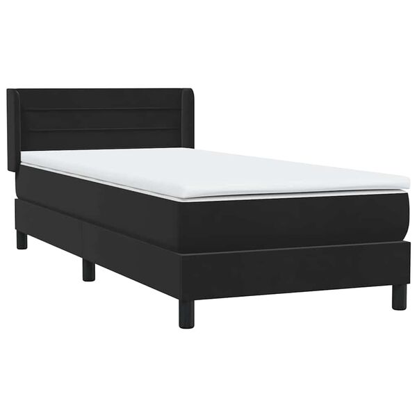 vidaXL Pat box spring cu saltea, negru, 90x210 cm, catifea