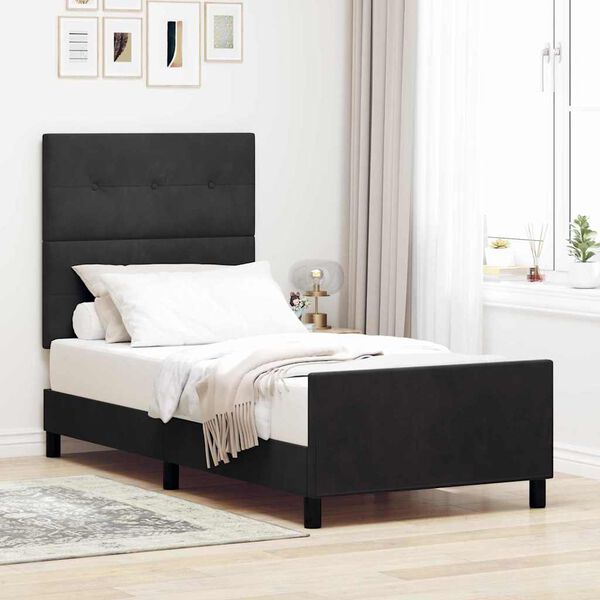 vidaXL Pat cu arcuri cu headboard Negru 100 x 200 cm Catifea