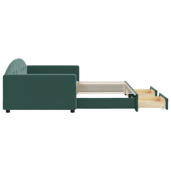 vidaXL Pat de zi cu extensie și sertare verde &icirc;nchis 100x200cm catifea